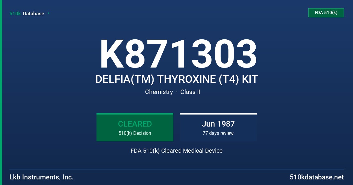 K871303 DELFIA(TM) THYROXINE (T4) KIT FDA 510(k) Cleared Medical Device