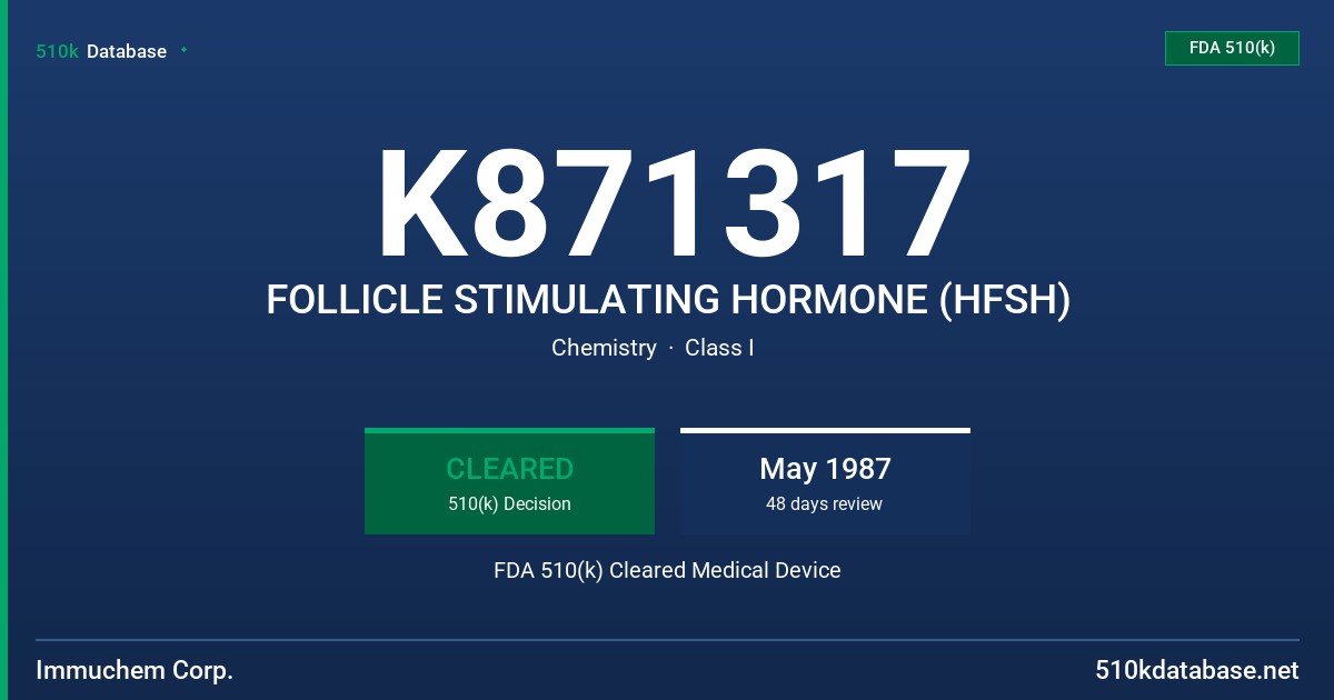 K871317 FOLLICLE STIMULATING HORMONE (HFSH) FDA 510(k) Cleared Medical Device