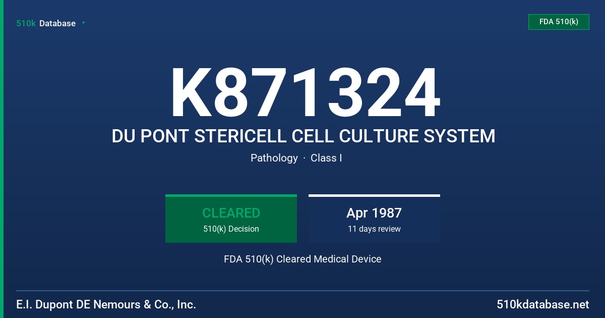K871324 DU PONT STERICELL CELL CULTURE SYSTEM FDA 510(k) Cleared Medical Device