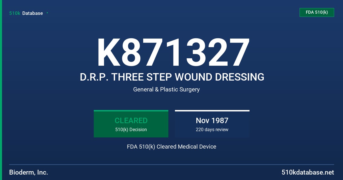 K871327 D.R.P. THREE STEP WOUND DRESSING FDA 510(k) Cleared Medical Device
