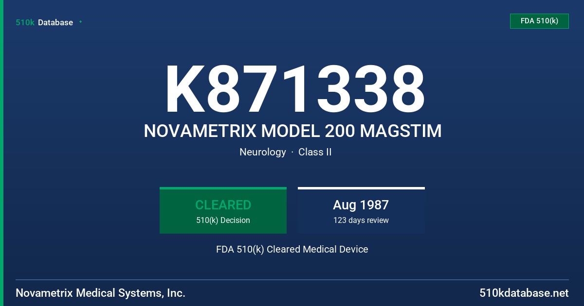 K871338 NOVAMETRIX MODEL 200 MAGSTIM FDA 510(k) Cleared Medical Device