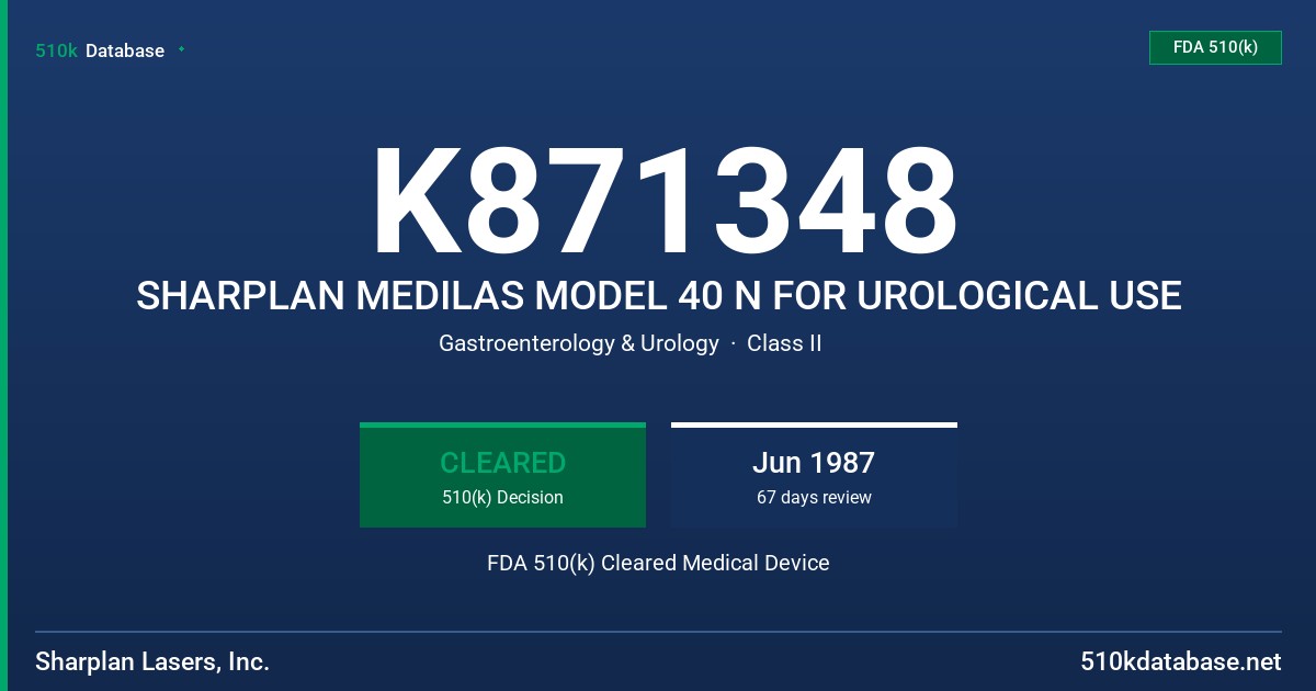K871348 SHARPLAN MEDILAS MODEL 40 N FOR UROLOGICAL USE FDA 510(k) Cleared Medical Device