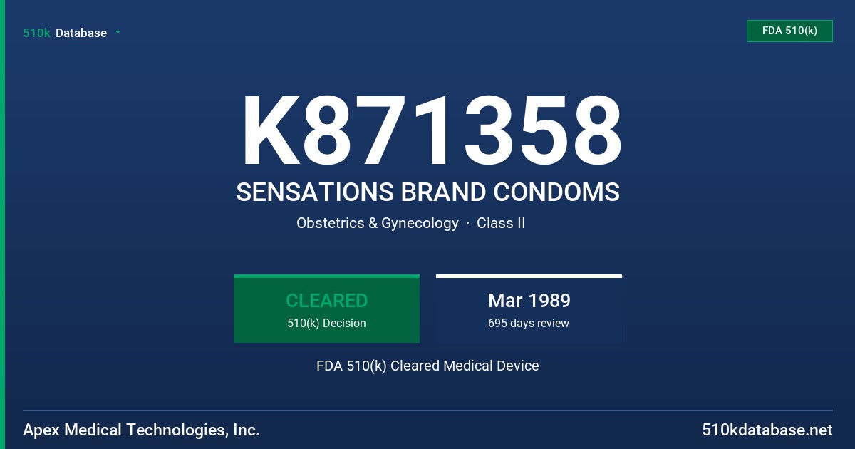 K871358 SENSATIONS BRAND CONDOMS FDA 510(k) Cleared Medical Device