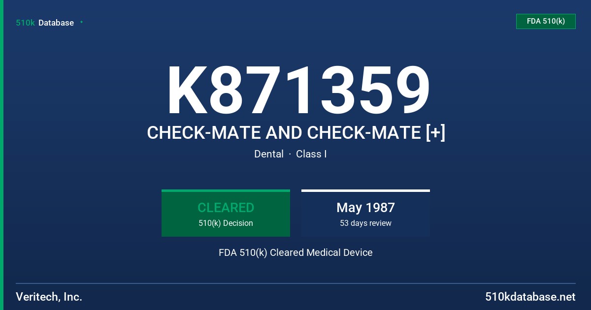 K871359 CHECK-MATE AND CHECK-MATE [+] FDA 510(k) Cleared Medical Device