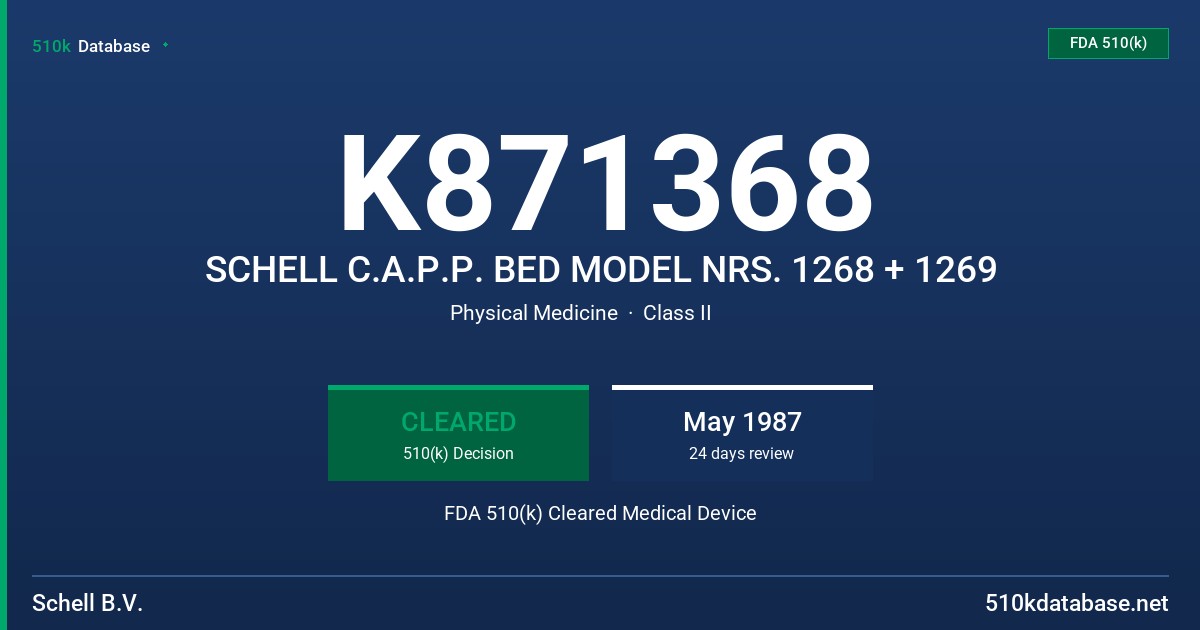 K871368 SCHELL C.A.P.P. BED MODEL NRS. 1268 + 1269 FDA 510(k) Cleared Medical Device
