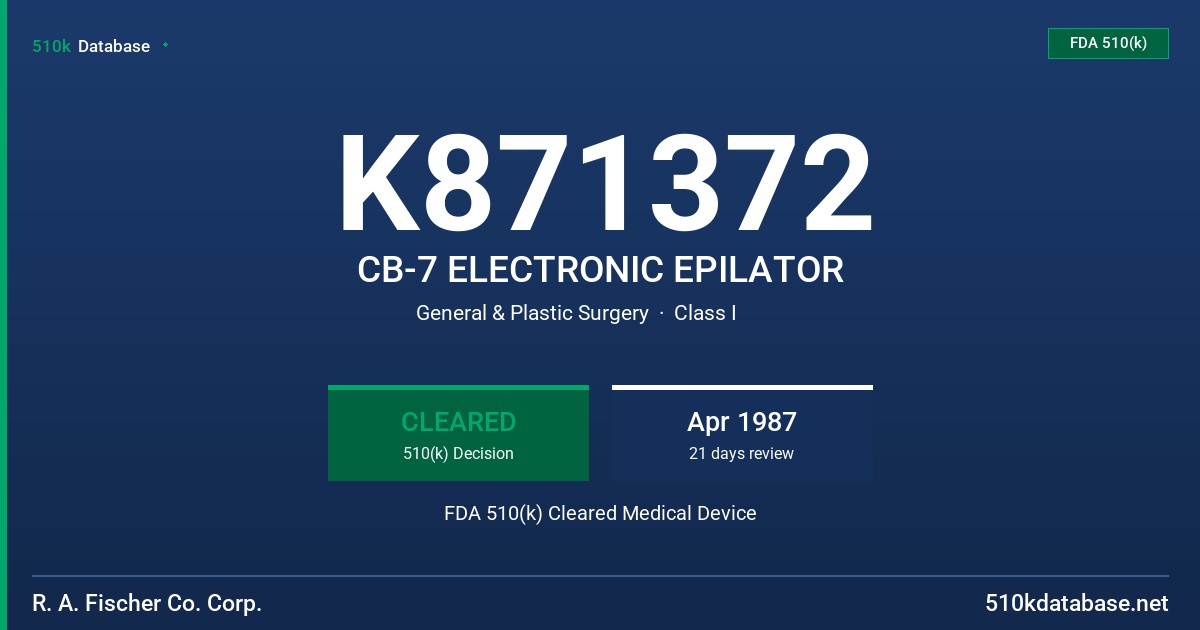 K871372 CB-7 ELECTRONIC EPILATOR FDA 510(k) Cleared Medical Device