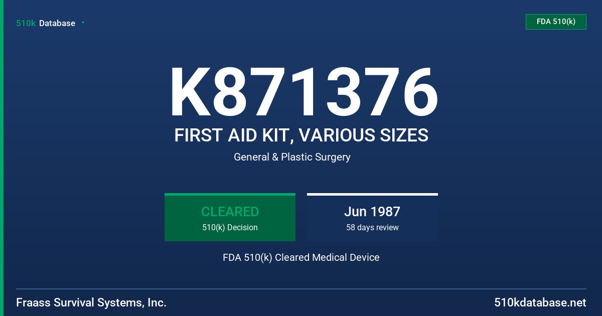 K871376 FIRST AID KIT, VARIOUS SIZES FDA 510(k) Cleared Medical Device