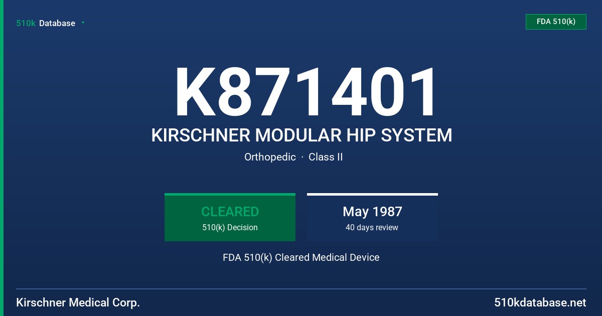 K871401 KIRSCHNER MODULAR HIP SYSTEM FDA 510(k) Cleared Medical Device