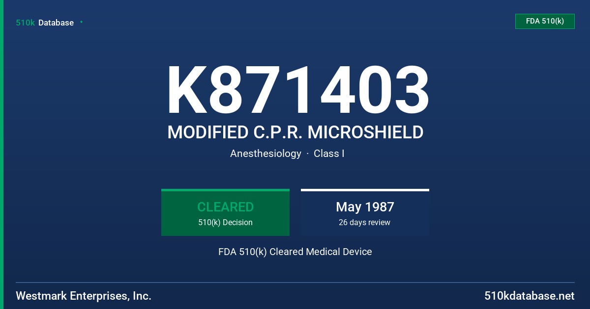 K871403 MODIFIED C.P.R. MICROSHIELD FDA 510(k) Cleared Medical Device