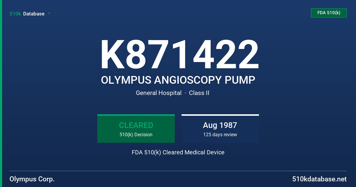 K871422 OLYMPUS ANGIOSCOPY PUMP FDA 510(k) Cleared Medical Device