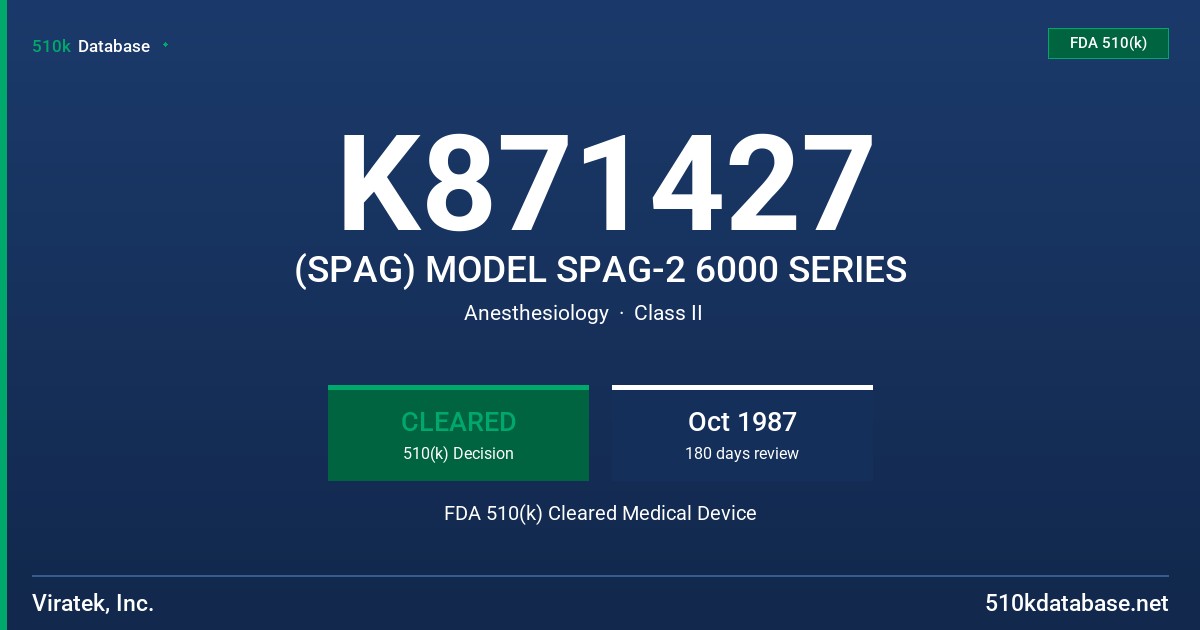 K871427 (SPAG) MODEL SPAG-2 6000 SERIES FDA 510(k) Cleared Medical Device