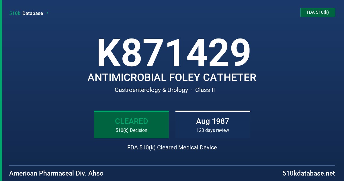 K871429 ANTIMICROBIAL FOLEY CATHETER FDA 510(k) Cleared Medical Device