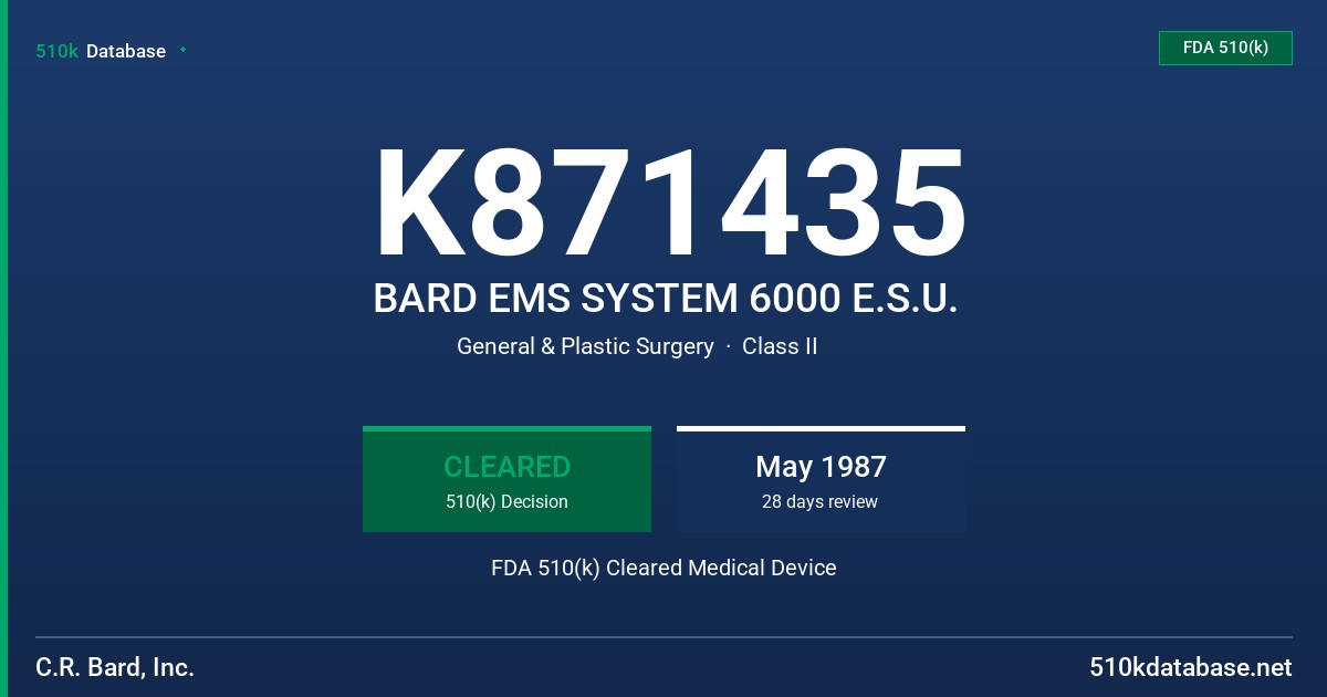 K871435 BARD EMS SYSTEM 6000 E.S.U. FDA 510(k) Cleared Medical Device