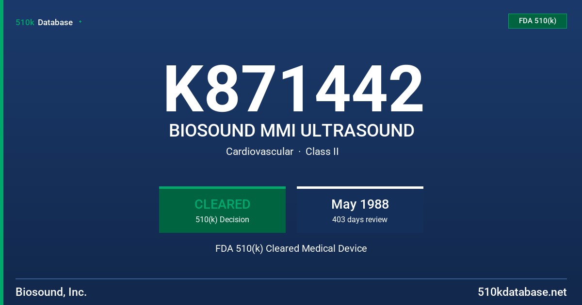 K871442 BIOSOUND MMI ULTRASOUND FDA 510(k) Cleared Medical Device
