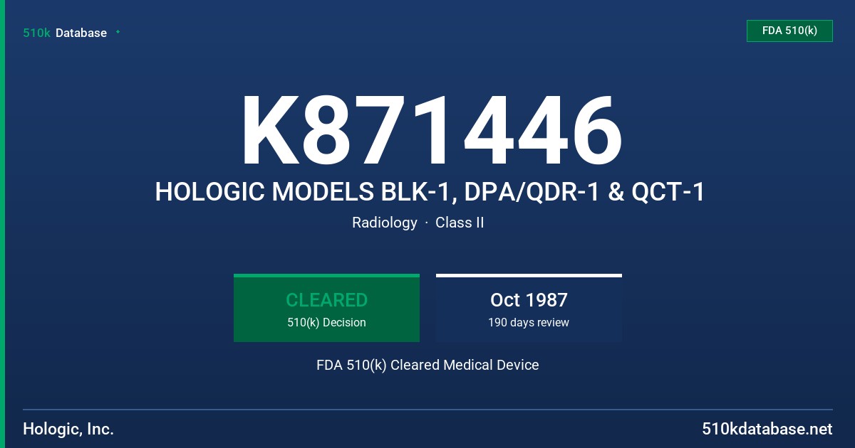 K871446 HOLOGIC MODELS BLK-1, DPA/QDR-1 & QCT-1 FDA 510(k) Cleared Medical Device