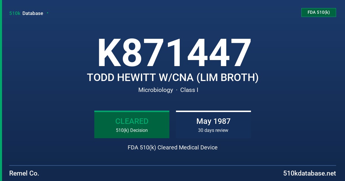 K871447 TODD HEWITT W/CNA (LIM BROTH) FDA 510(k) Cleared Medical Device