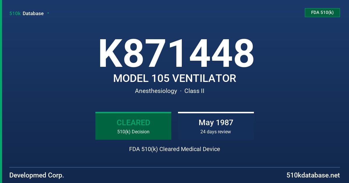 K871448 MODEL 105 VENTILATOR FDA 510(k) Cleared Medical Device