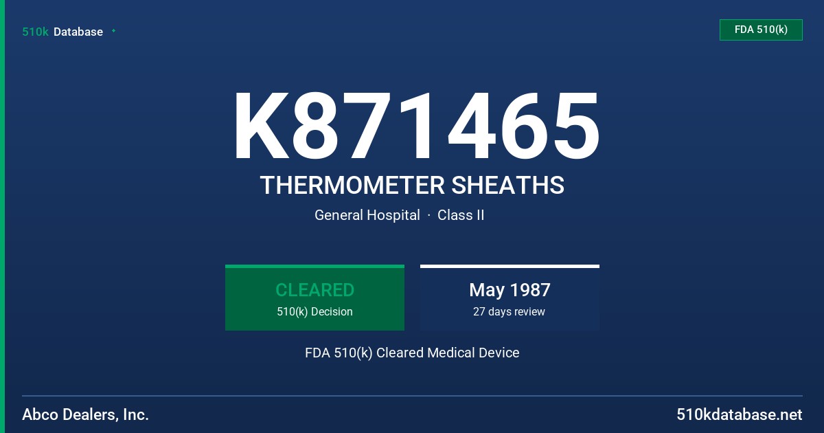 K871465 THERMOMETER SHEATHS FDA 510(k) Cleared Medical Device