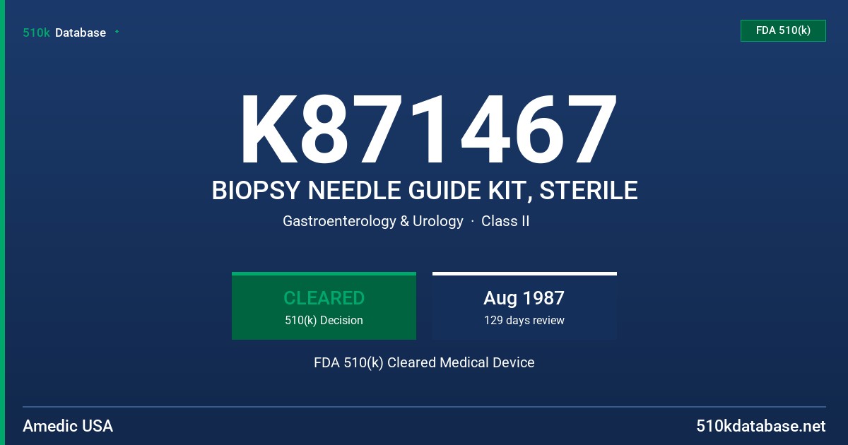 K871467 BIOPSY NEEDLE GUIDE KIT, STERILE FDA 510(k) Cleared Medical Device