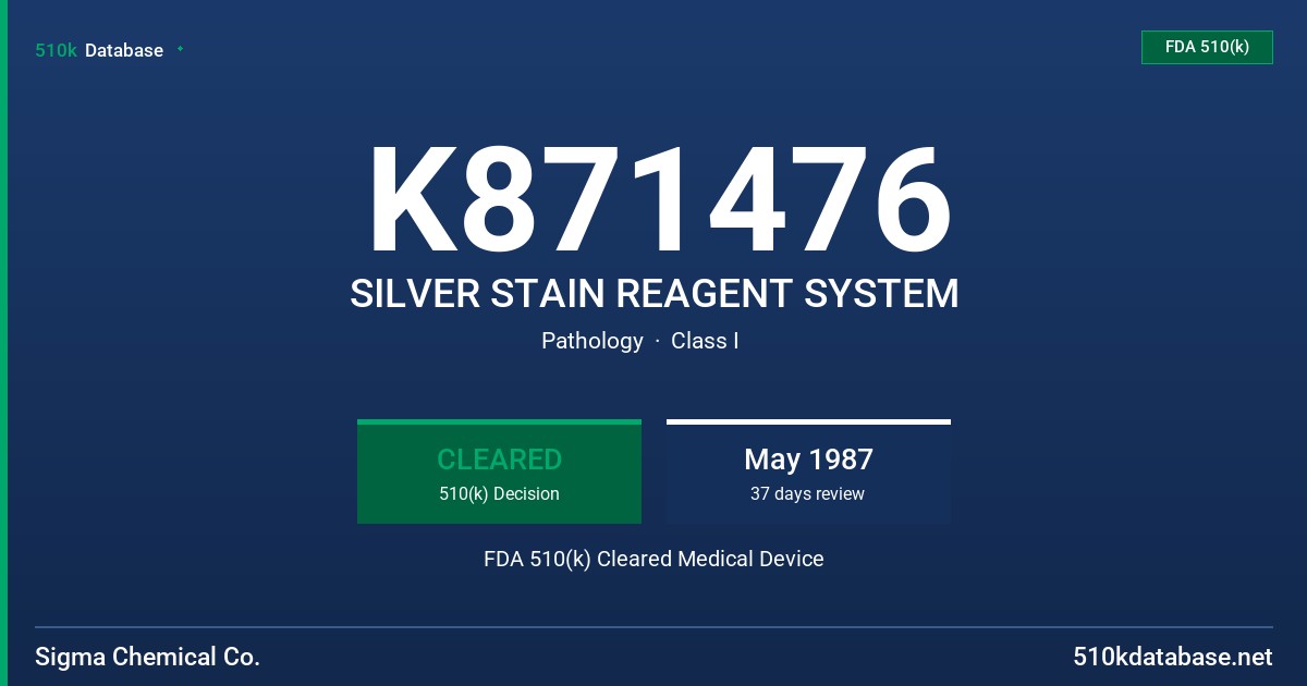 K871476 SILVER STAIN REAGENT SYSTEM FDA 510(k) Cleared Medical Device