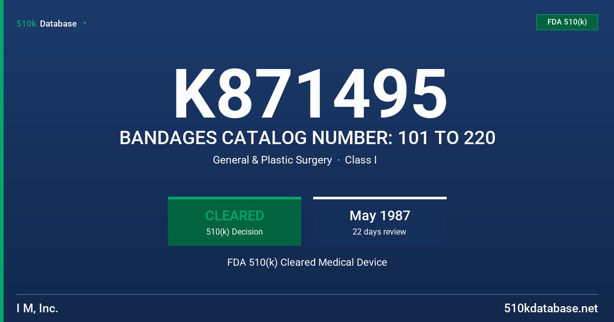 K871495 BANDAGES CATALOG NUMBER: 101 TO 220 FDA 510(k) Cleared Medical Device
