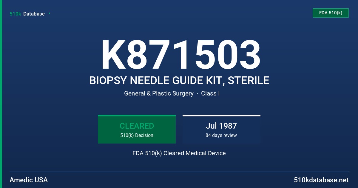 K871503 BIOPSY NEEDLE GUIDE KIT, STERILE FDA 510(k) Cleared Medical Device