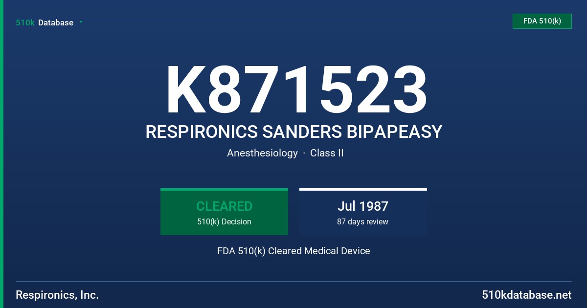 K871523 RESPIRONICS SANDERS BIPAPEASY FDA 510(k) Cleared Medical Device