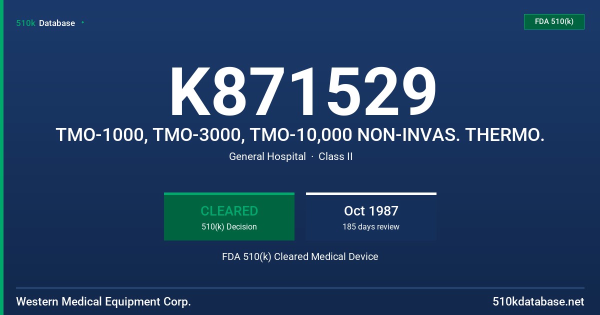K871529 TMO-1000, TMO-3000, TMO-10,000 NON-INVAS. THERMO. FDA 510(k) Cleared Medical Device