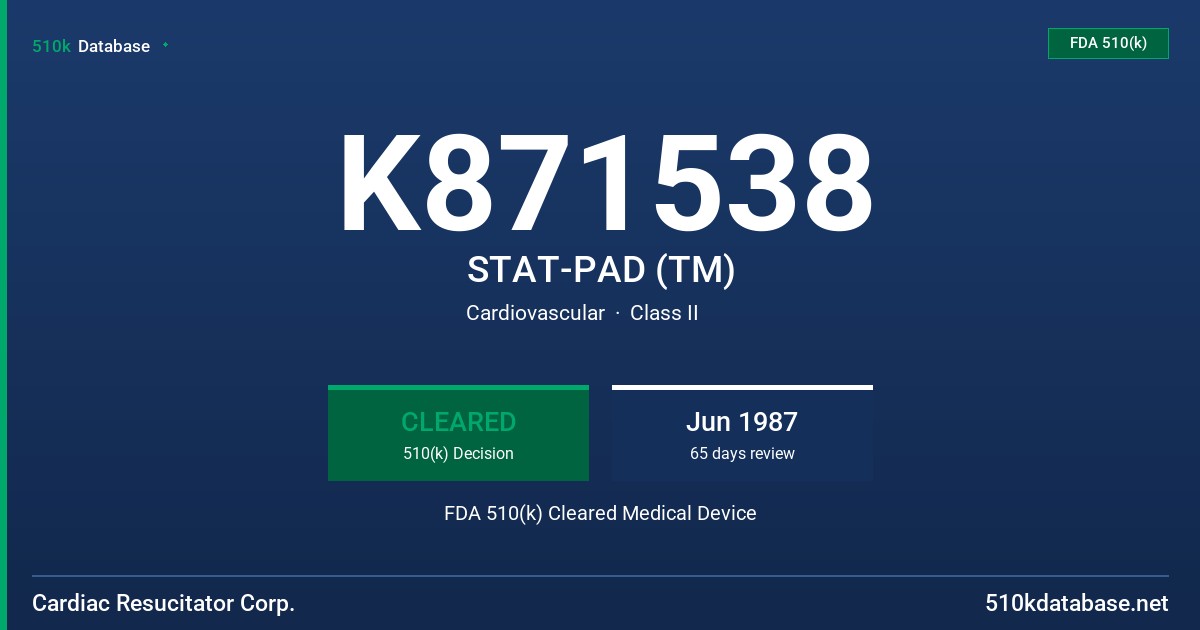 K871538 STAT-PAD (TM) FDA 510(k) Cleared Medical Device