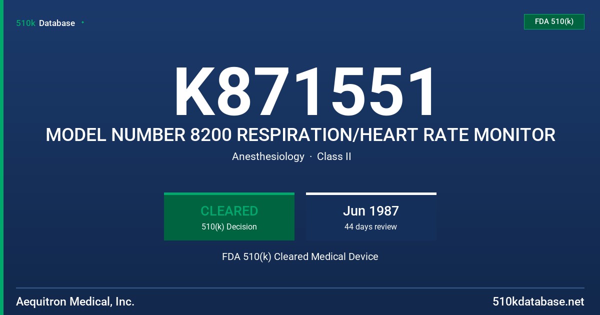K871551 MODEL NUMBER 8200 RESPIRATION/HEART RATE MONITOR FDA 510(k) Cleared Medical Device