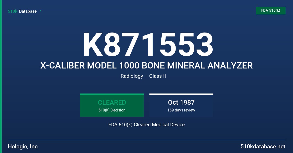 K871553 X-CALIBER MODEL 1000 BONE MINERAL ANALYZER FDA 510(k) Cleared Medical Device