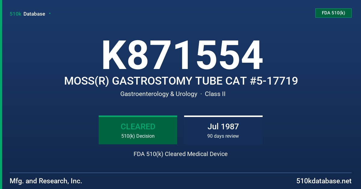 K871554 MOSS(R) GASTROSTOMY TUBE CAT #5-17719 FDA 510(k) Cleared Medical Device