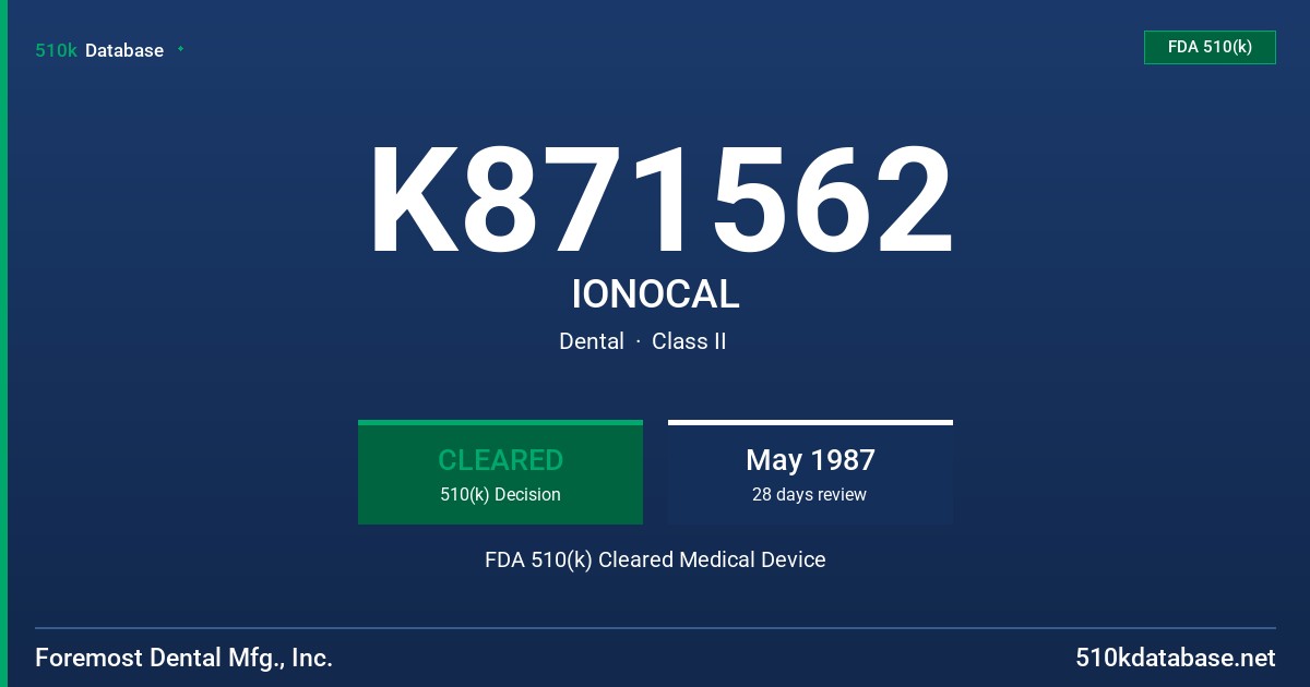 K871562 IONOCAL FDA 510(k) Cleared Medical Device