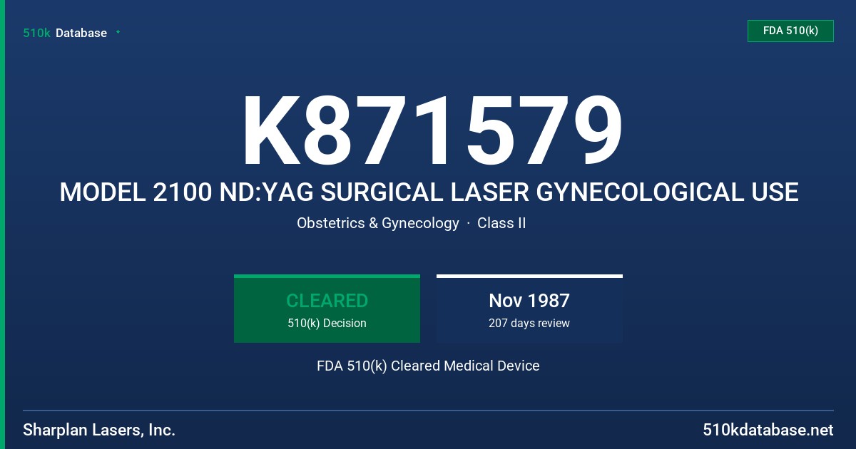 K871579 MODEL 2100 ND:YAG SURGICAL LASER GYNECOLOGICAL USE FDA 510(k) Cleared Medical Device
