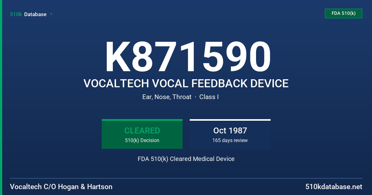 K871590 VOCALTECH VOCAL FEEDBACK DEVICE FDA 510(k) Cleared Medical Device