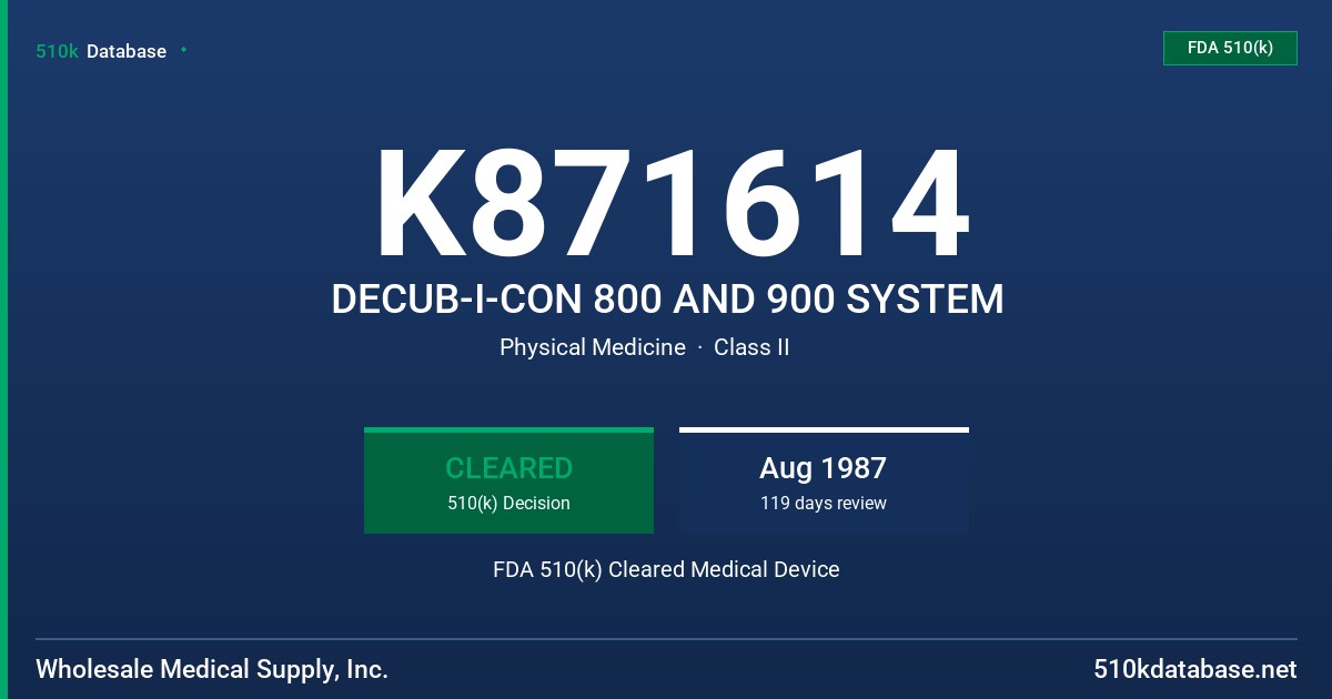 K871614 DECUB-I-CON 800 AND 900 SYSTEM FDA 510(k) Cleared Medical Device