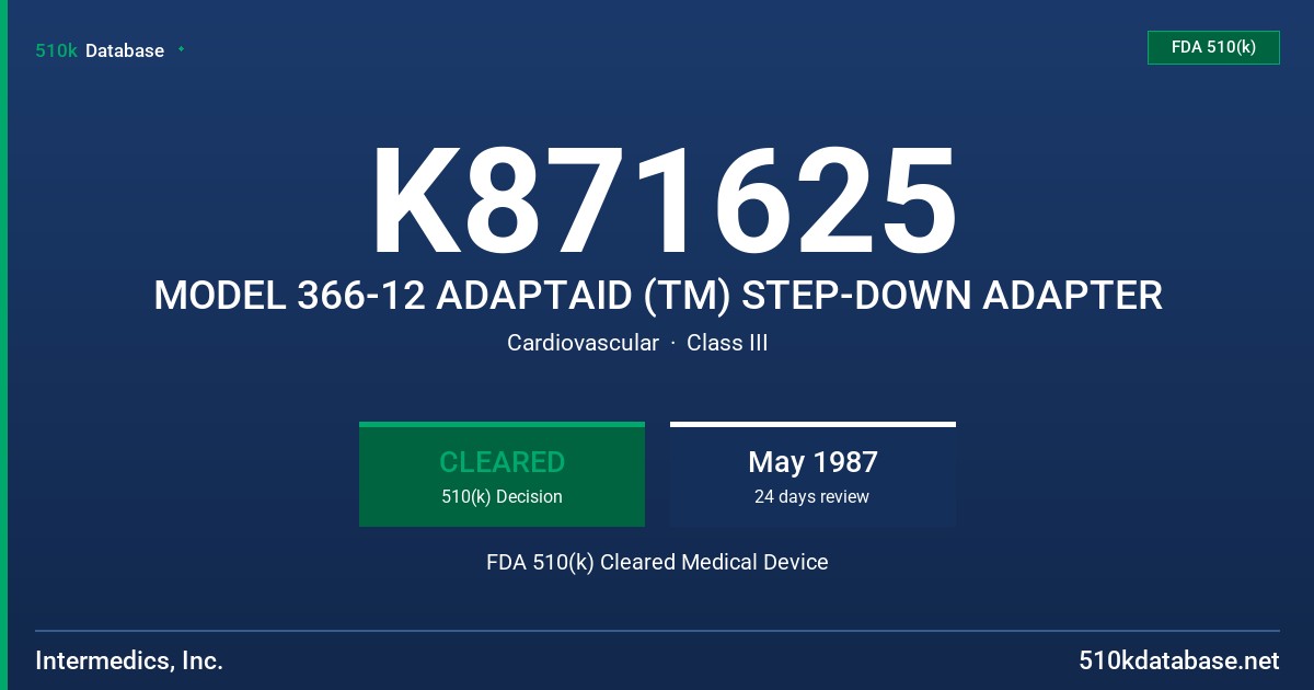 K871625 MODEL 366-12 ADAPTAID (TM) STEP-DOWN ADAPTER FDA 510(k) Cleared Medical Device