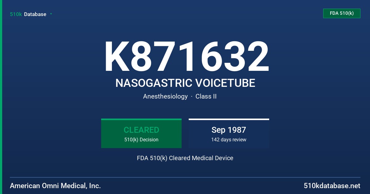 K871632 NASOGASTRIC VOICETUBE FDA 510(k) Cleared Medical Device