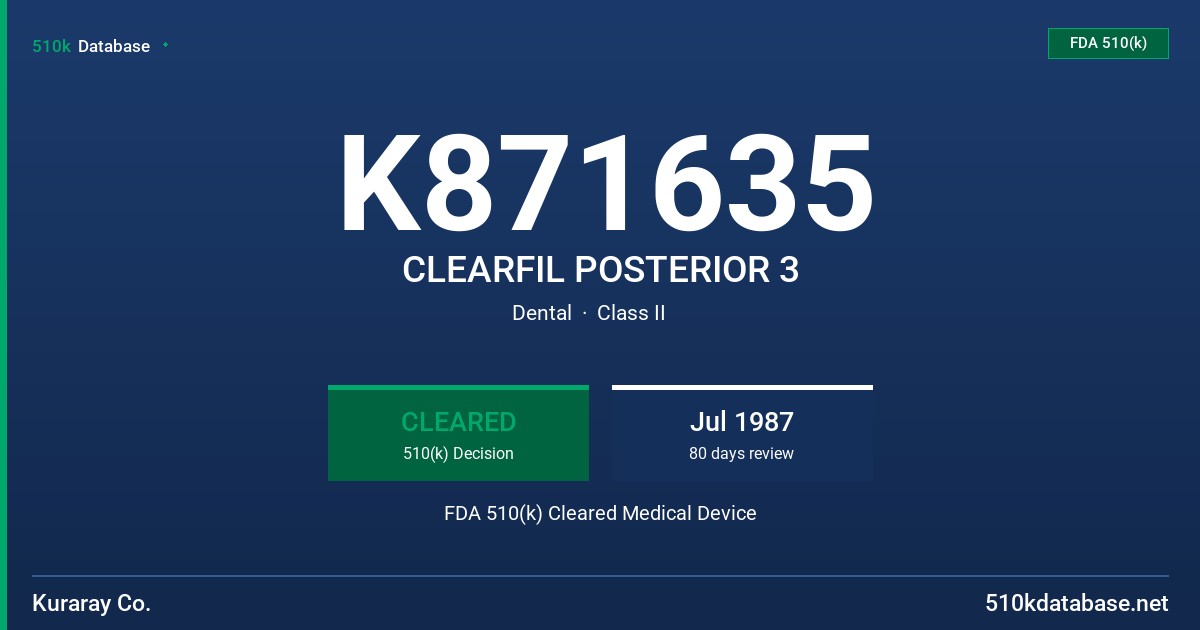 K871635 CLEARFIL POSTERIOR 3 FDA 510(k) Cleared Medical Device