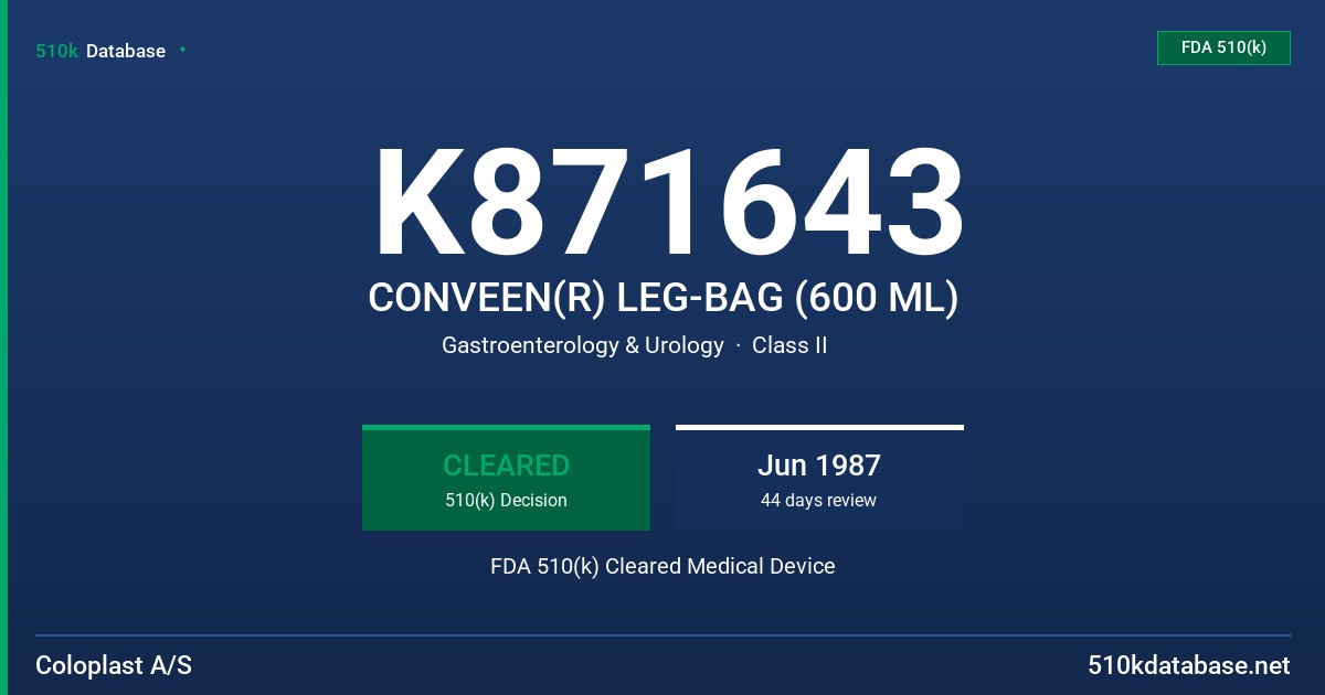 K871643 CONVEEN(R) LEG-BAG (600 ML) FDA 510(k) Cleared Medical Device