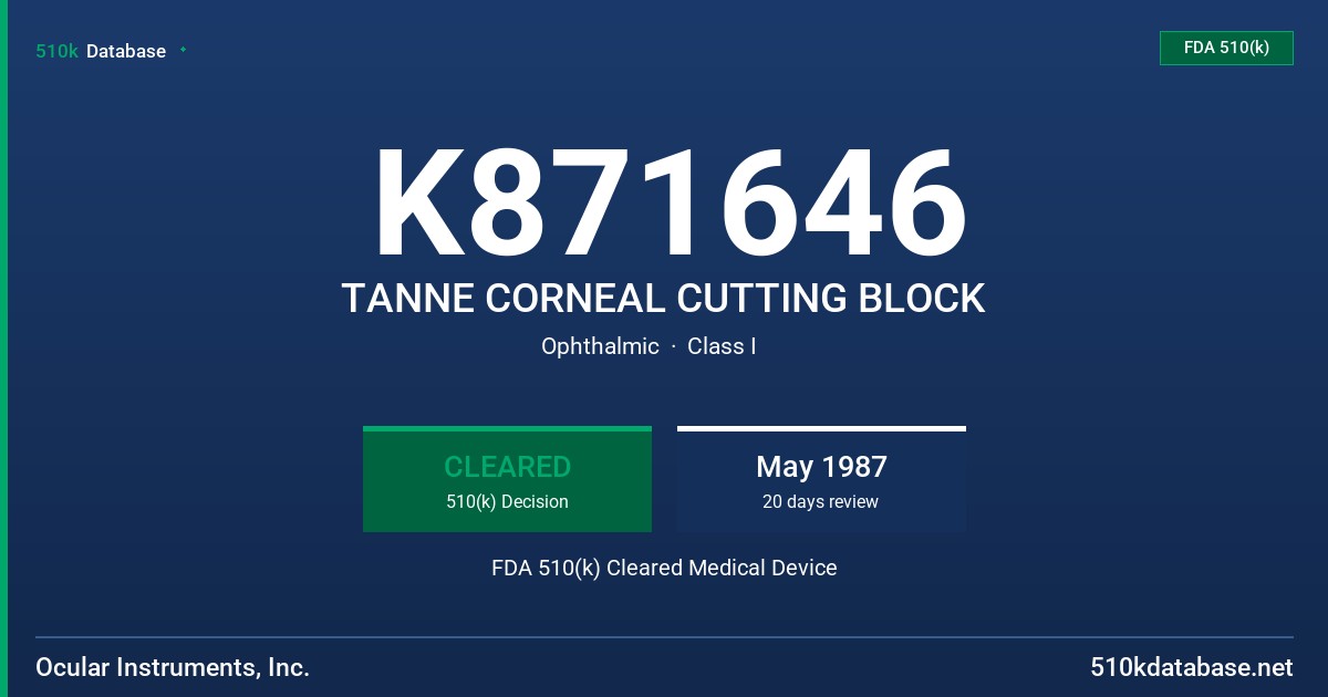 K871646 TANNE CORNEAL CUTTING BLOCK FDA 510(k) Cleared Medical Device