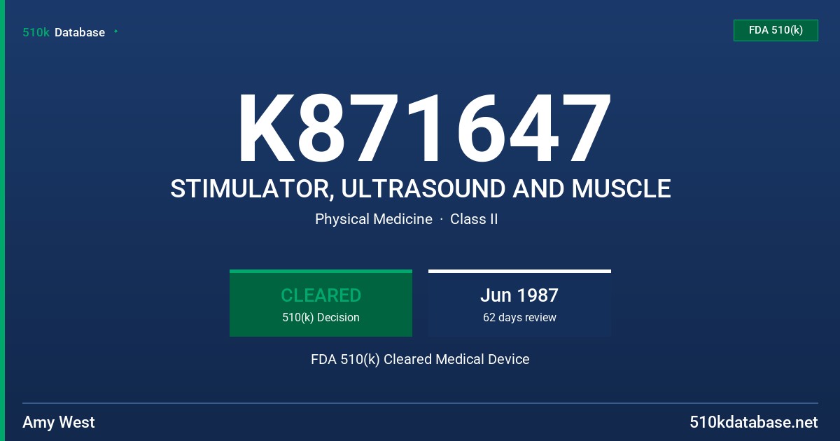 K871647 STIMULATOR, ULTRASOUND AND MUSCLE FDA 510(k) Cleared Medical Device