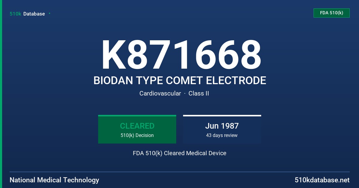 K871668 BIODAN TYPE COMET ELECTRODE FDA 510(k) Cleared Medical Device