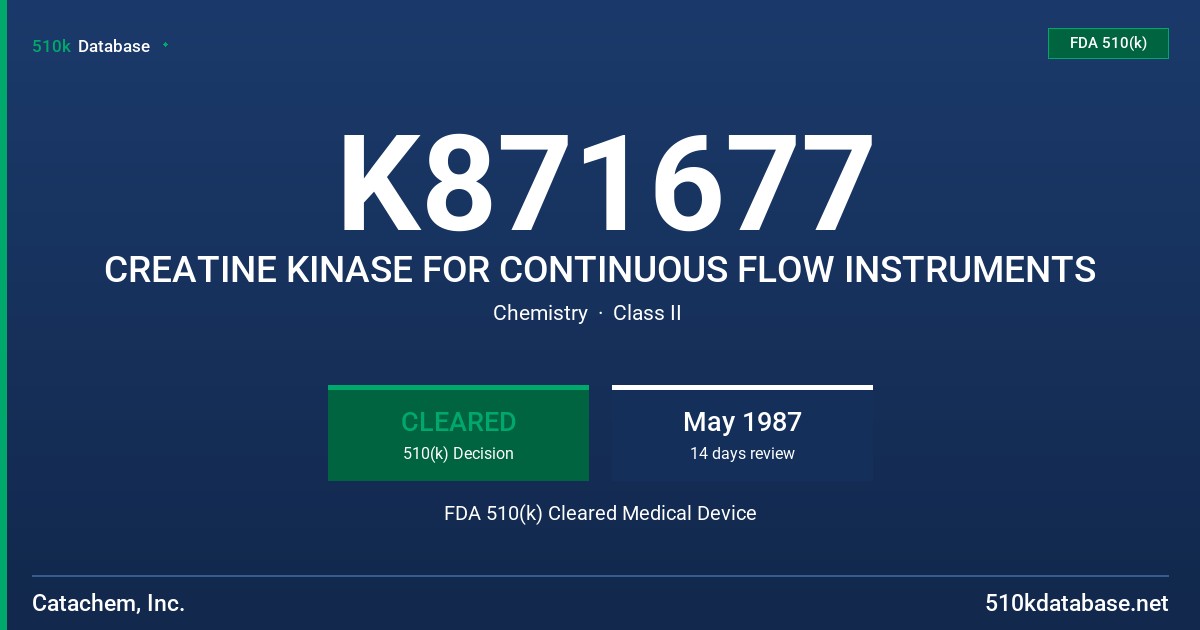 K871677 CREATINE KINASE FOR CONTINUOUS FLOW INSTRUMENTS FDA 510(k) Cleared Medical Device