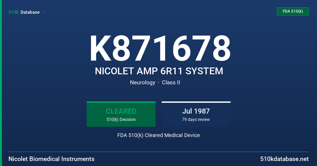 K871678 NICOLET AMP 6R11 SYSTEM FDA 510(k) Cleared Medical Device