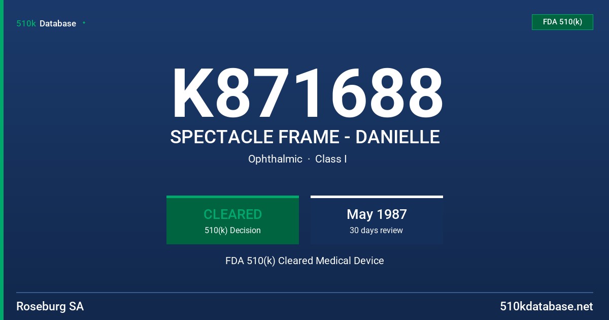 K871688 SPECTACLE FRAME - DANIELLE FDA 510(k) Cleared Medical Device