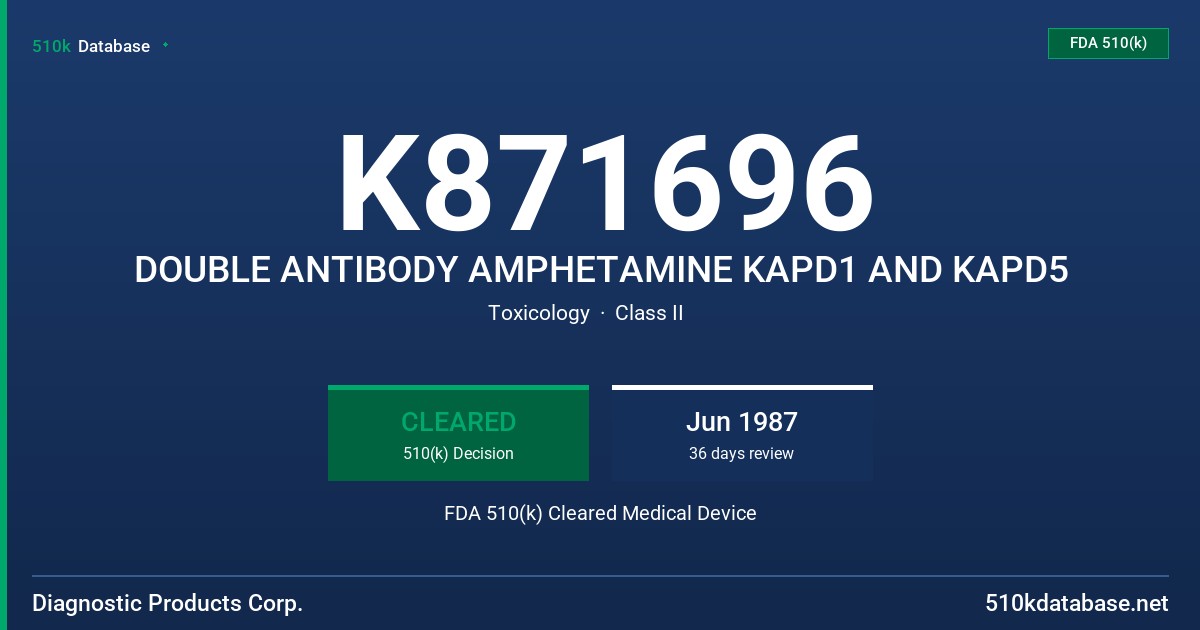 K871696 DOUBLE ANTIBODY AMPHETAMINE KAPD1 AND KAPD5 FDA 510(k) Cleared Medical Device