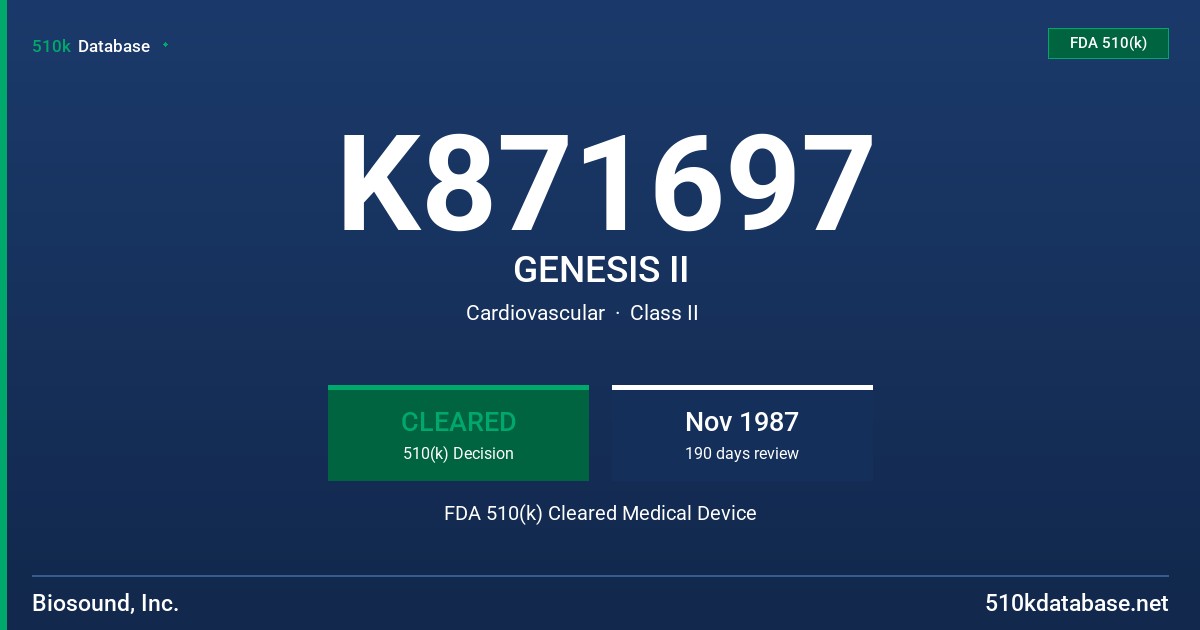 K871697 GENESIS II FDA 510(k) Cleared Medical Device