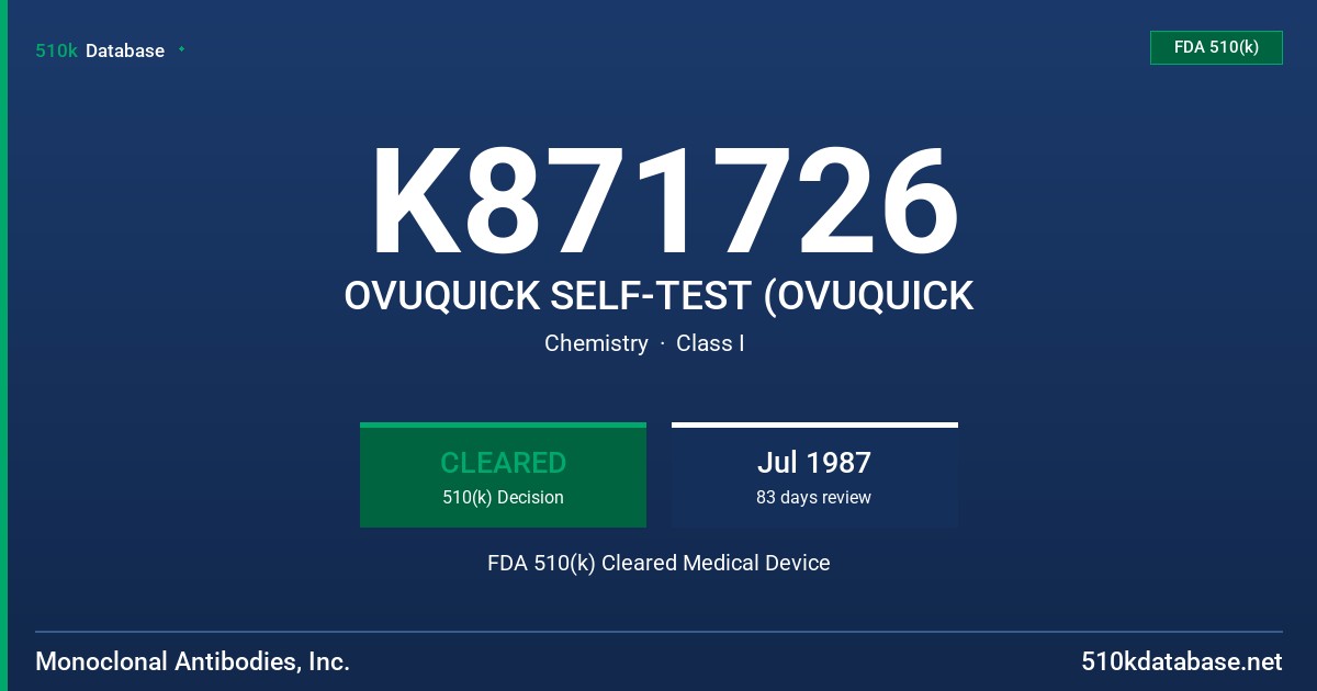 K871726 OVUQUICK SELF-TEST (OVUQUICK FDA 510(k) Cleared Medical Device