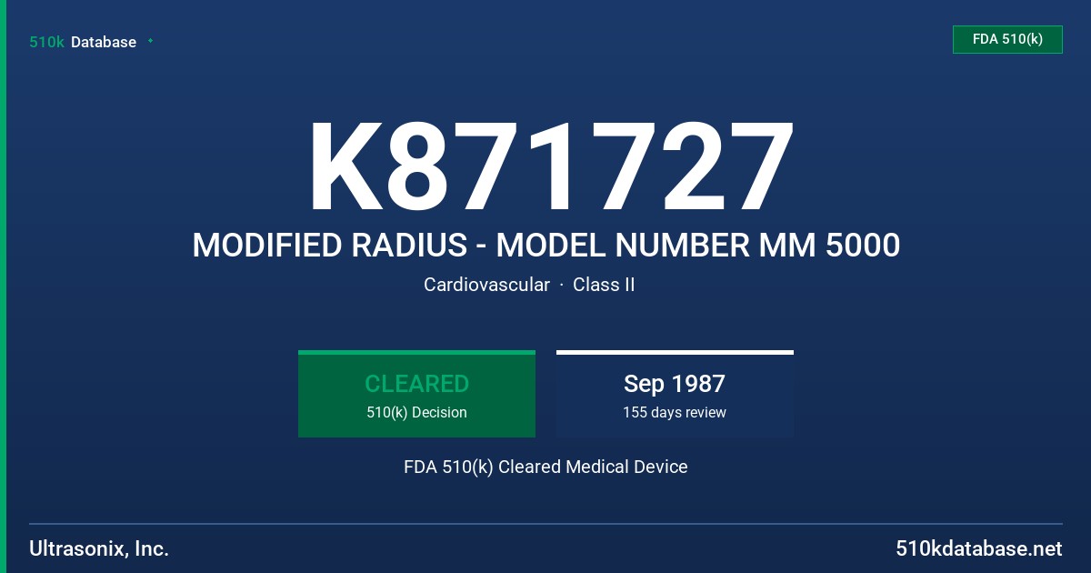 K871727 MODIFIED RADIUS - MODEL NUMBER MM 5000 FDA 510(k) Cleared Medical Device